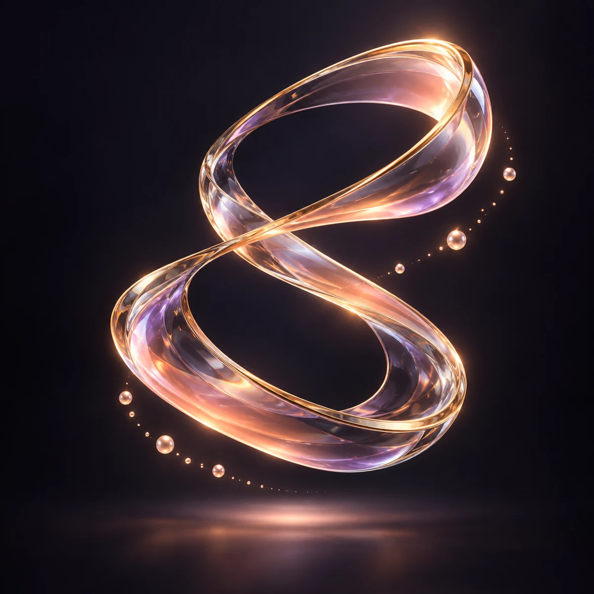 Floating glass ribbon with champagne and coral light, an abstract illustration of a new path forward