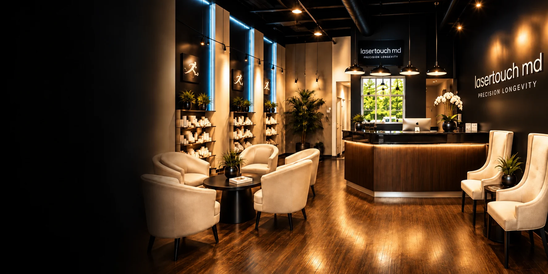 LaserTouch MD Bentonville flagship lobby with its precision longevity wordmark