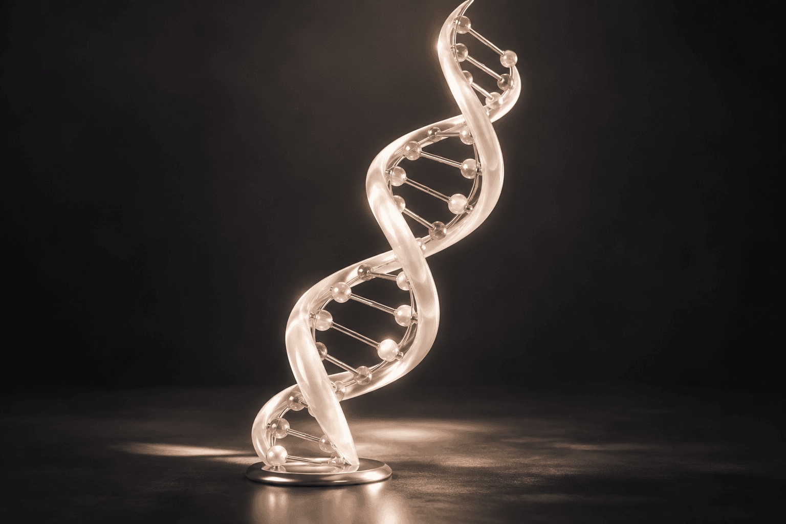 Pearl and champagne double-helix artwork inspired by precision longevity
