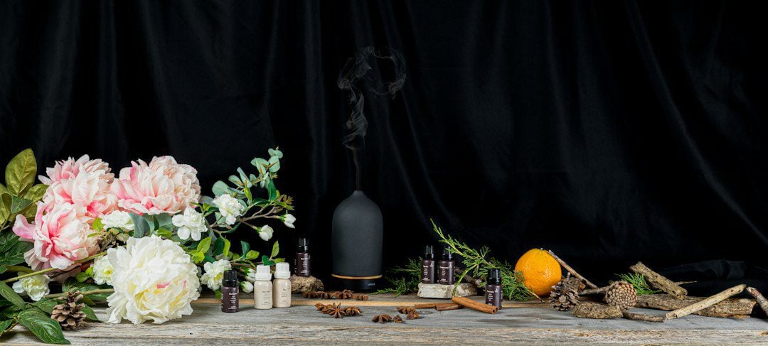Faceless still life of aromatic botanicals representing Head Spa scent choices